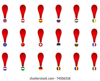 exclamation sign with world flags