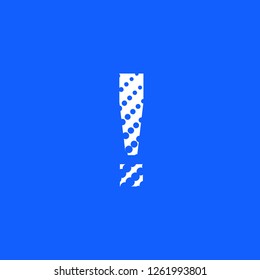 exclamation symbol with dots effect in halftone in blue color