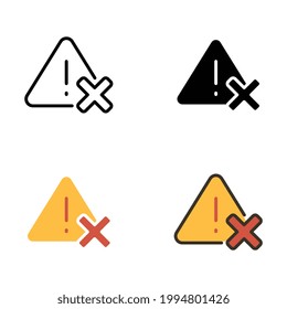 Exclamation symbol in triangle badge with cross sign for forbidden sign and Prohibit ban access. Alert, cancel, cross, stop, warning, wrong icon. Vector illustration. Design on white background EPS10