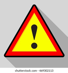 Exclamation Triangle Sign with long shadow. Flat vector stock illustration
