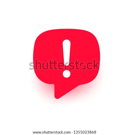 Exclamation vector icon, important mark, attention logo, warning speech bubble, red stop sign, illustration with shadow isolated on white