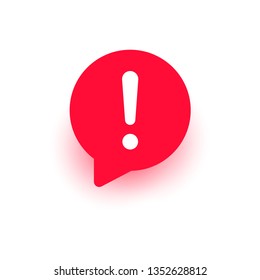 Exclamation vector icon, red speech bubble sign, warning attention mark isolated on white