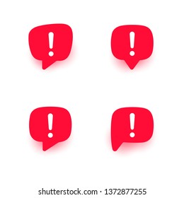 Exclamation vector icon set, important mark collection, attention logo warning speech bubble, red sign illustration with shadow isolated on white