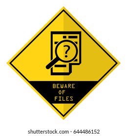 Exclamation warning caution beware Infected file sign. Vector illustration cybercrime and cyber security concept.