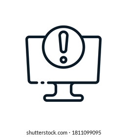 Exclamation, warning, caution with computer outline icons. Vector illustration. Editable stroke. Isolated icon suitable for web, infographics, interface and apps.