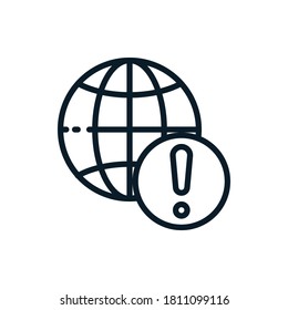Exclamación, advertencia, precaución con los iconos de contorno del globo. Ilustración vectorial. Trazo editable. Icono aislado adecuado para web, infografías, interfaz y aplicaciones.