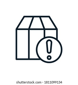 Exclamation, warning, caution with paper box outline icons. Vector illustration. Editable stroke. Isolated icon suitable for web, infographics, interface and apps.