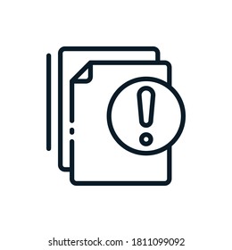 Exclamation, warning, caution with paper outline icons. Vector illustration. Editable stroke. Isolated icon suitable for web, infographics, interface and apps.