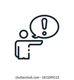 Exclamation, warning, caution with people outline icons. Vector illustration. Editable stroke. Isolated icon suitable for web, infographics, interface and apps.