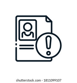Exclamation, warning, caution with profile outline icons. Vector illustration. Editable stroke. Isolated icon suitable for web, infographics, interface and apps.