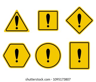 Exclamation and warning sign set. Attention triangle safety symbol of set, caution and alert. Vector illustration