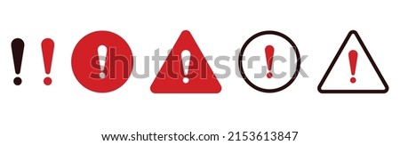 Exclamation warning signs. Red warning symbols for caution and possible danger message about alarm and violations in work vector processes Stockfoto © 
