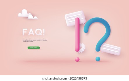 Exclamations and Question Marks. FAQ concept. Ask Questions and receive Answers. Online Support center. Frequently Asked Questions. 3D Web Vector Illustrations.