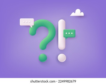 Exclamations and Question Marks. FAQ concept. Ask Questions and receive Answers. Online Support center. Frequently Asked Questions. 3D Web Vector Illustrations.