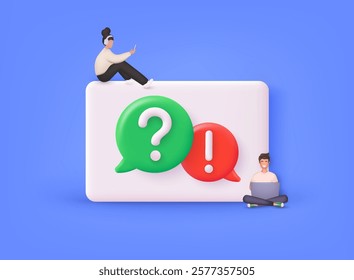 Exclamations and Question Marks. FAQ concept. Ask Questions and receive Answers. Online Support center. 3D Web Vector Illustrations.