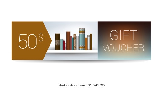 Excllusive Book store gift voucher template. Simply  modern design. Book shelf design.