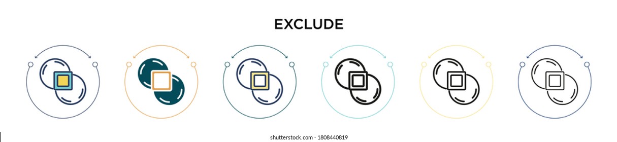 Exclude icon in filled, thin line, outline and stroke style. Vector illustration of two colored and black exclude vector icons designs can be used for mobile, ui, web