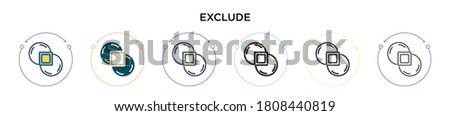 Exclude icon in filled, thin line, outline and stroke style. Vector illustration of two colored and black exclude vector icons designs can be used for mobile, ui, web