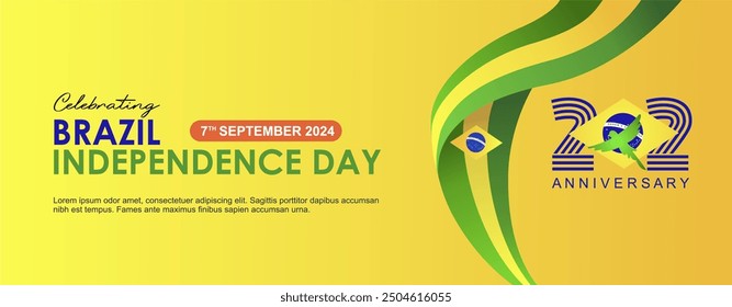 Exclusive 202nd Anniversary Brazil Independence Day 2024 Banner with 2022 Logo. Dia Da Independencia Do Brasil 2024 Background Vector Illustration, Template, Poster, Background, Billboard, Greeting.