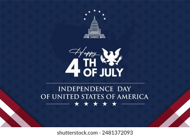 Exclusive 4th July independence day of USA template design with us map, capitol building, eagle emblem, flag and stars illustration. Best choice for independence, patriot, presidents' day. 