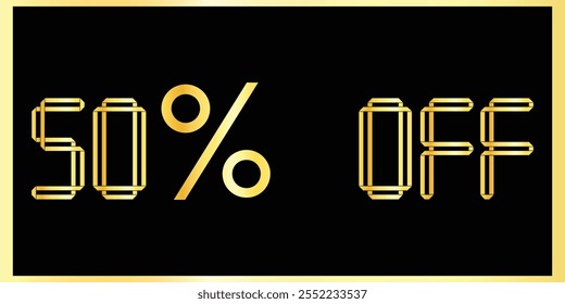 Exclusivo 50% Desconto - Elegante Golden Text Design Banners. Golden Typography Sale - 50% de desconto. Design de banner de texto dourado. Banner De Desconto De 50%.  