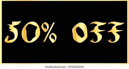 Exclusivo 50% Desconto - Elegante Golden Text Design Banners. Golden Typography Sale - 50% de desconto. Design de banner de texto dourado. Banner De Desconto De 50%.  