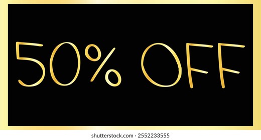 Exclusivo 50% Desconto - Elegante Golden Text Design Banners. Golden Typography Sale - 50% de desconto. Design de banner de texto dourado. Banner De Desconto De 50%.  