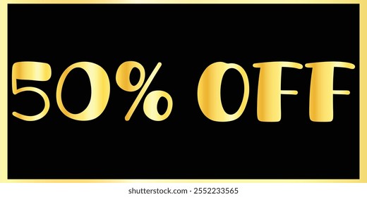 Exclusivo 50% Desconto - Elegante Golden Text Design Banners. Golden Typography Sale - 50% de desconto. Design de banner de texto dourado. Banner De Desconto De 50%.  