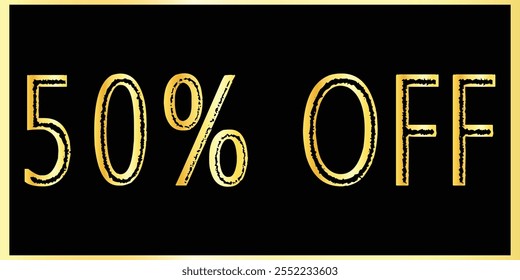 Exclusivo 50% Desconto - Elegante Golden Text Design Banners. Golden Typography Sale - 50% de desconto. Design de banner de texto dourado. Banner De Desconto De 50%.  