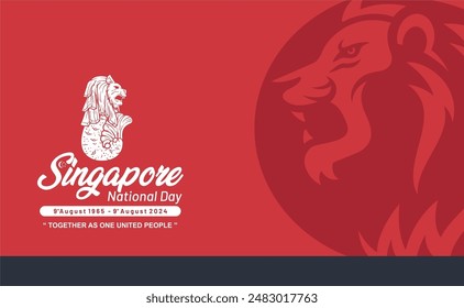 Exclusive 59th Singapore National Day  2024 Red Banner for Company Greeting. Design with Nice Lion Illustration. Happy Singapore Independence Day 9th August 2024. 