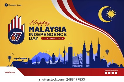 Exclusive 67th Malaysia Independence Day 31st August 2024 Vector Illustration. Design for 67th Malaysia "Hari Merdeka" ( Independence Day) Poster, Banner, Template and Background. Malaysia Day 2024