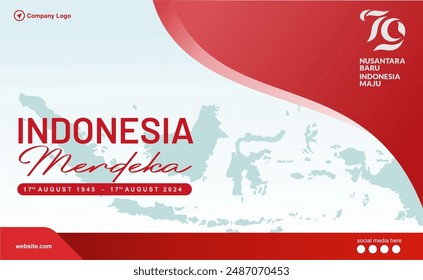 Exclusive 79th Independence day of Indonesia greeting template with 79 logo and indonesia map illustration. Dirgahayu 79 Republik Indonesia 2024. Indonesia Merdeka means Independence Day.