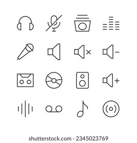 Exclusive audio thin line icons set. Big package of modern minimalistic pictograms for mobile UIUX kit, infographics and web sites