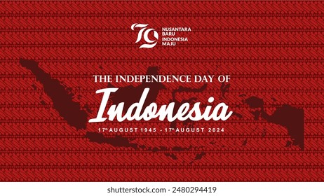 Exclusive background of 79th anniversary of Indonesia Independence day. Design with logo, indonesian map and beautiful batik pattern. Dirgahayu 79 Indonesia background. HUT RI 79 2024 background.