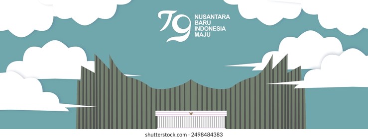 Exclusive background of 79th anniversary of Indonesian. Independence with new capital city of Indonesia in Kalimantan and official logo. Happy 79th Anniversary of Republic of Indonesia.