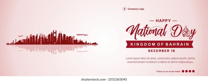 Banner exclusivo da celebração de 53 anos de 2024 do Bahrein com skyline para saudação de negócios. Ilustração vetorial e fundo do dia da independência do Bahrein. 