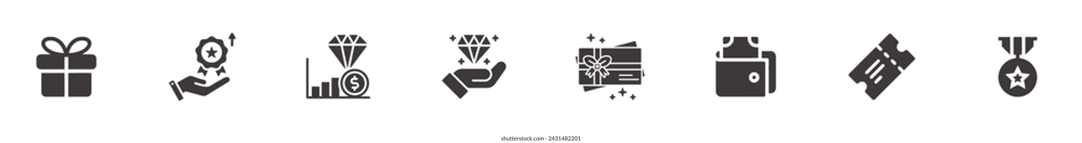 Exclusive benefit, prize, incentive, reward editable flat vector icons.