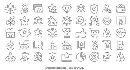 Conjunto de iconos sólidos de beneficio exclusivo que contiene bonificación, recompensa, lealtad, beneficio, premio y más. colección de iconos de contorno delgado de trazo editable. aislado en Ilustración vectorial plana de fondo blanco
