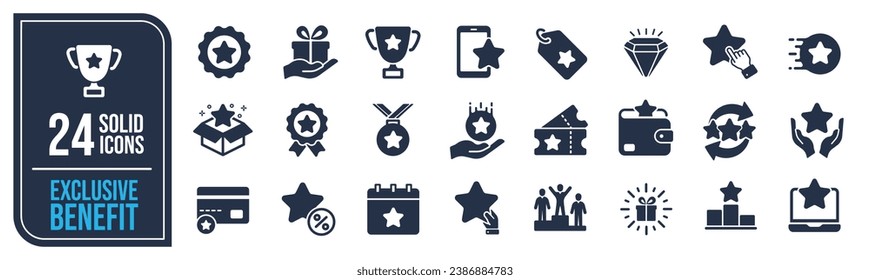 Exclusive benefit solid icons collection. Containing prize, incentive, reward, award etc icons. For website marketing design, logo, app, template, ui, etc. Vector illustration.