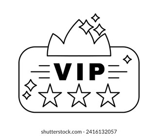 Exclusive benefits icon black and white - VIP badge with stars and crown