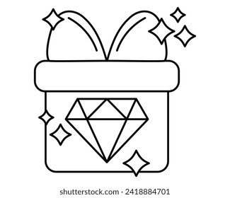 Exclusive benefits icon black and white - gift box with bow and diamond