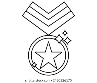 Exclusive benefits icon black and white - star medal with chevron ribbon