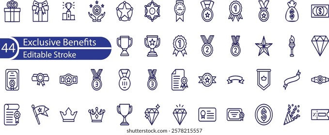 Exclusive Benefits Line Editable Icons set. Vector illustration in modern thin line style of bonuses related icons , prize, reward, incentive, and more.