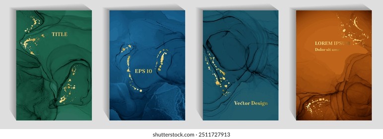 Exklusive Geburtstagskartenhintergründe, Vektorgrafik. Marmor Stein Wellen Textur, Folie Spritzer. Zeitgenössische Visitenkartenmuster, Banner-Set. Dekorative Papierdrucke.