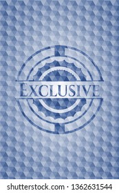 Exclusive blue emblem with geometric background.