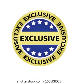 Exclusive blue and gold border sticker, tag, label, sign, icon.. Vector illustration.