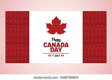 Exclusive Canada Day illustration Background Banner with Red Maple Leaves, Beaver, and Stars Pattern. Best for Canada Background Template.  Canada Day Design. Vector Illustration