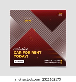 Exclusive Car for rent today Social Media Post Banner Template Design on red gradient color.