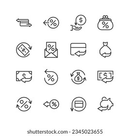 Exclusive cashback thin line icons set. Big package of modern minimalistic pictograms for mobile UIUX kit, infographics and web sites