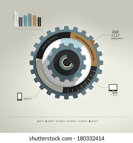 Exclusive circle flat infographic diagram. Business cog wheel template concept for brochure, catalog, portfolio, blog, annual report, cover, web page, print media. Vector background illustration.